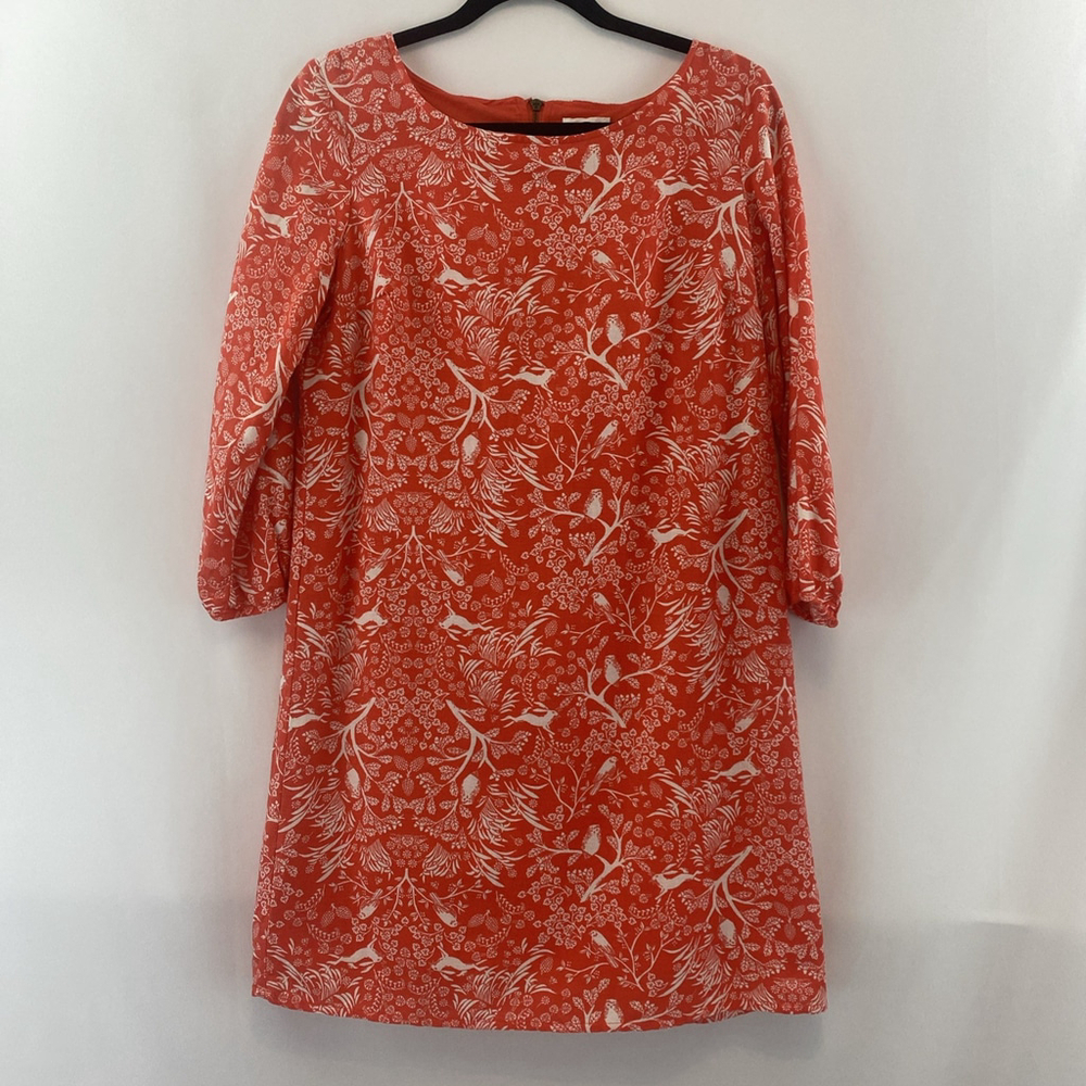 Old Navy Minidress Orange Bird Rabbit Owl Nature Tunic Sz M Lined 3/4 Sleeve